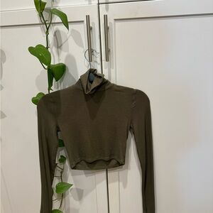 Garage Olive Crop Turtleneck Top